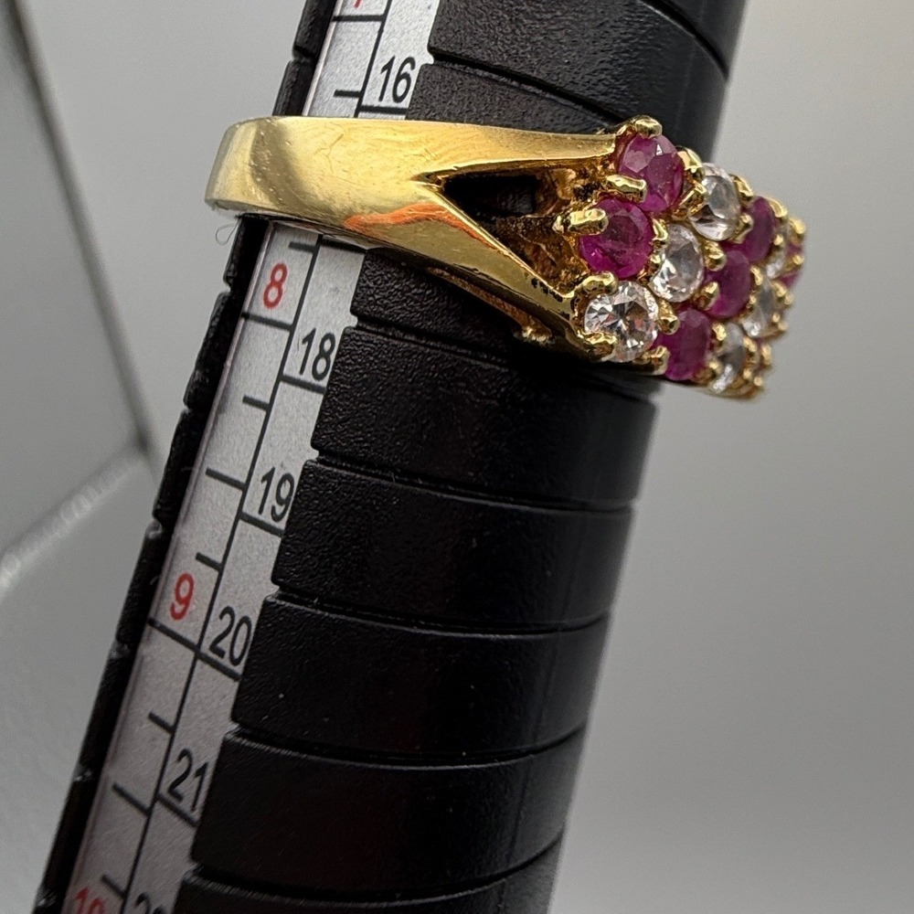 14K HGE Ruby Cluster Ring Size 8 Gold Electroplate Cocktail Statement - Picture 8 of 15